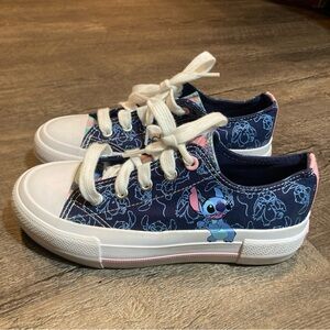 Disney Stitch Kids Size 2 Canvas Sneakers - Navy and Light Blue Print